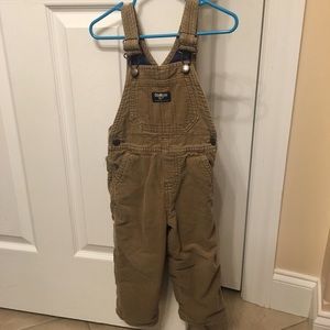 Dark khaki corduroy fleece lined overalls
